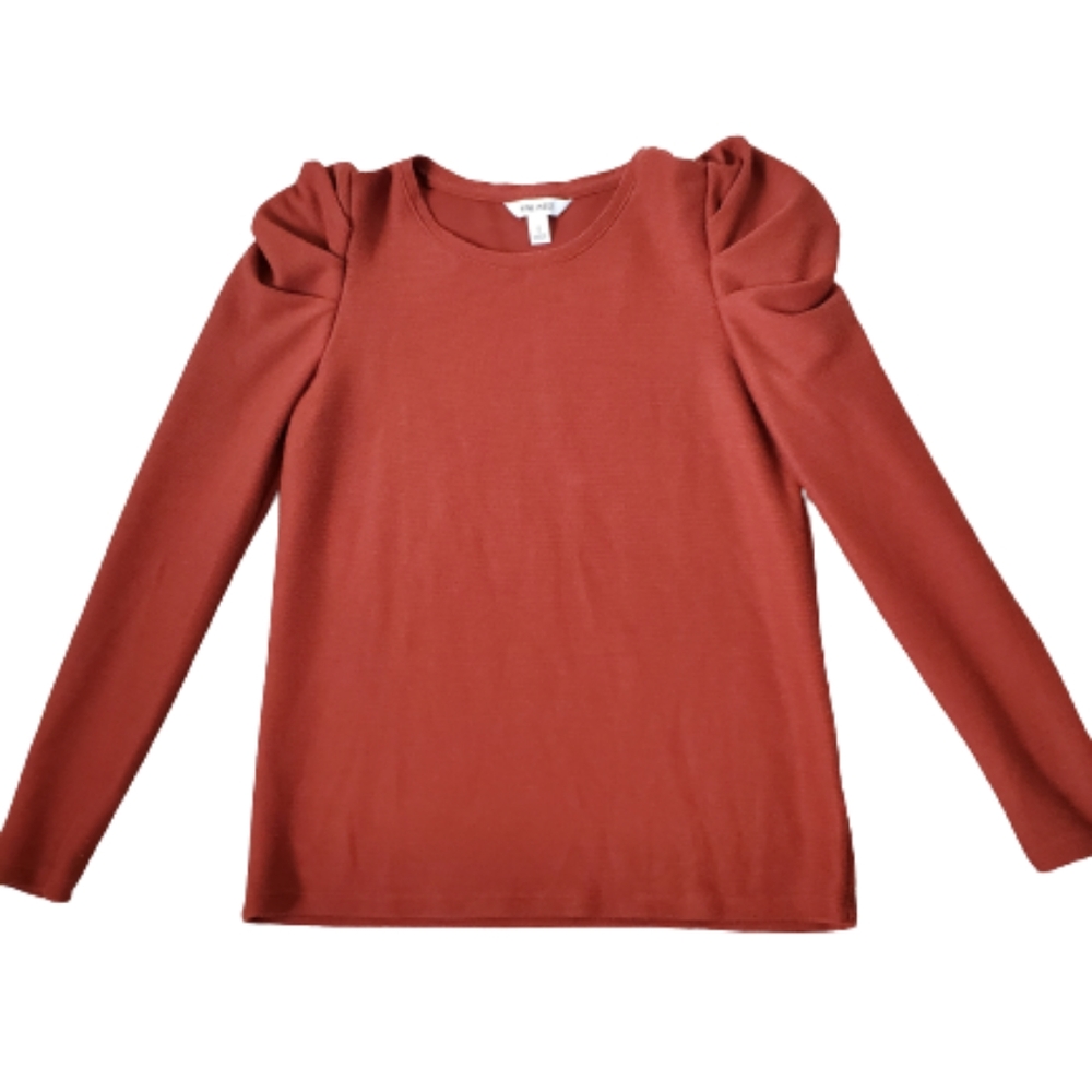 Nine West ribbed pleated long sleeves top, small, rust/ brown - Picture 2 of 8